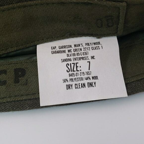 USMC Cap, Garrison, Man's Poly/Wool Green Class I Size 7 (8405-01-279-7657) - Picture 6 of 6